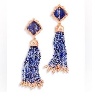 KENDRA SCOTT Misha Rose Gold Blue Lapis Beaded Tassel Earrings w/ Jewelry Pouch
